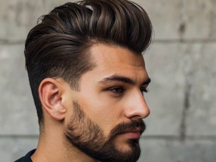 Nowoczesny pompadour w Ostrze Barbershop Kraków.